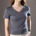 High Quality V-neck Women Blank T-shirt Short Sleeve 100% Cotton Custom Private Label