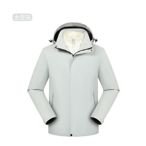 2025 New Men's Women's Detachable Three-in-One Coat Autumn Winter Waterproof Windproof Fleece-Lined Mountaineering Suit Zipper