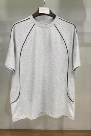 DVS59587 32 s Double-Ply Yarn 240 g Heavyweight Pure Cotton Contrast Piping Streetwear Drop Shoulder Crew Neck T-Shirt