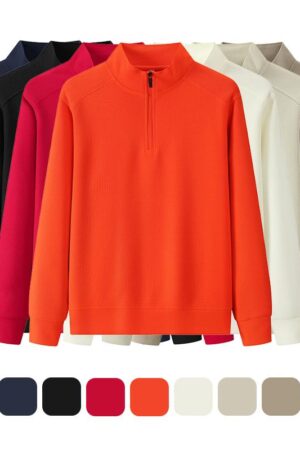 DVST3817 Fashion Fleece-Lined Pineapple Grid Solid Color Half-Zip Sweatshirt