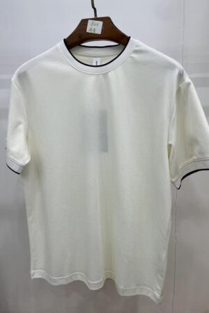 D Jinguan Series High Cotton Feel Soft Nylon Touch宽松Drop Shoulder版Contrast Collar & Cuff Crew Neck T-Shirt