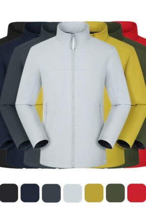 DVST2402 Color-Block Grid Fleece Waterproof Stand Collar Softshell Jacket