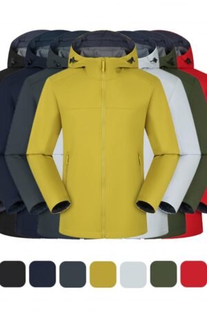 DVST2403 Color-Block Solid Color Grid Fleece Waterproof Hooded Softshell Jacket