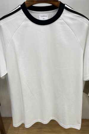 DVS77517 32 s Double-Ply Yarn 240 g Heavyweight Pure Cotton 3-Stripe Drop Shoulder Crew Neck T-Shirt