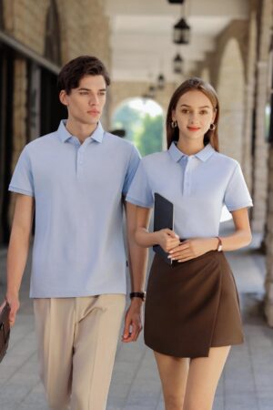 DVSP2233 40s 5A Antibacterial Sorona Double Pique Solid Color 2-Button Collar Polo Shirt