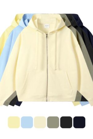 DVS78566 380g Heavy French Terry Anti-Static Streetwear Drop-Shoulder Zip Hoodie Jacket
