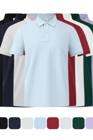 DVS57016 60-Count Cooling Liquid Ammonia Double-Layer Collar Jacquard Double-Ply Long-Staple Cotton Solid Polo Shirt