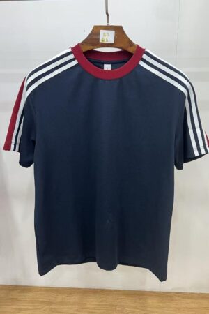 D Athens Series Drop Shoulder Loose Fit High Cotton Blend Double-Face Contrast Shoulder Stripe Crew Neck T-Shirt